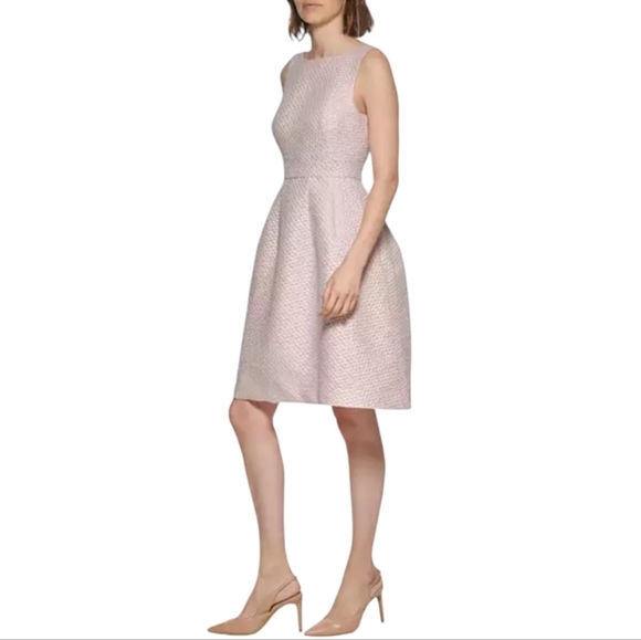 Calvin Klein Pink Jacquard Metallic Polka Dot Dress Size 14 - Picture 1 of 8